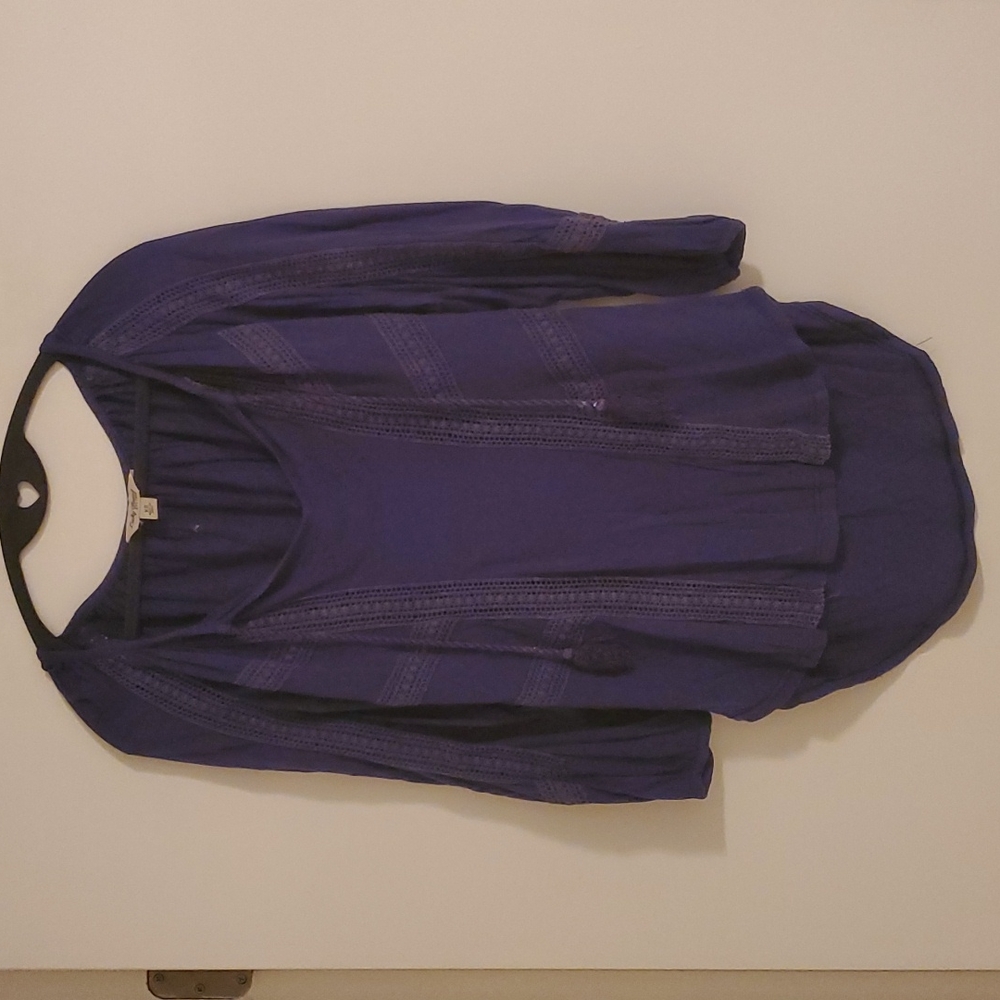 Lucky Brand purple peasant blouse with collar ties, xs